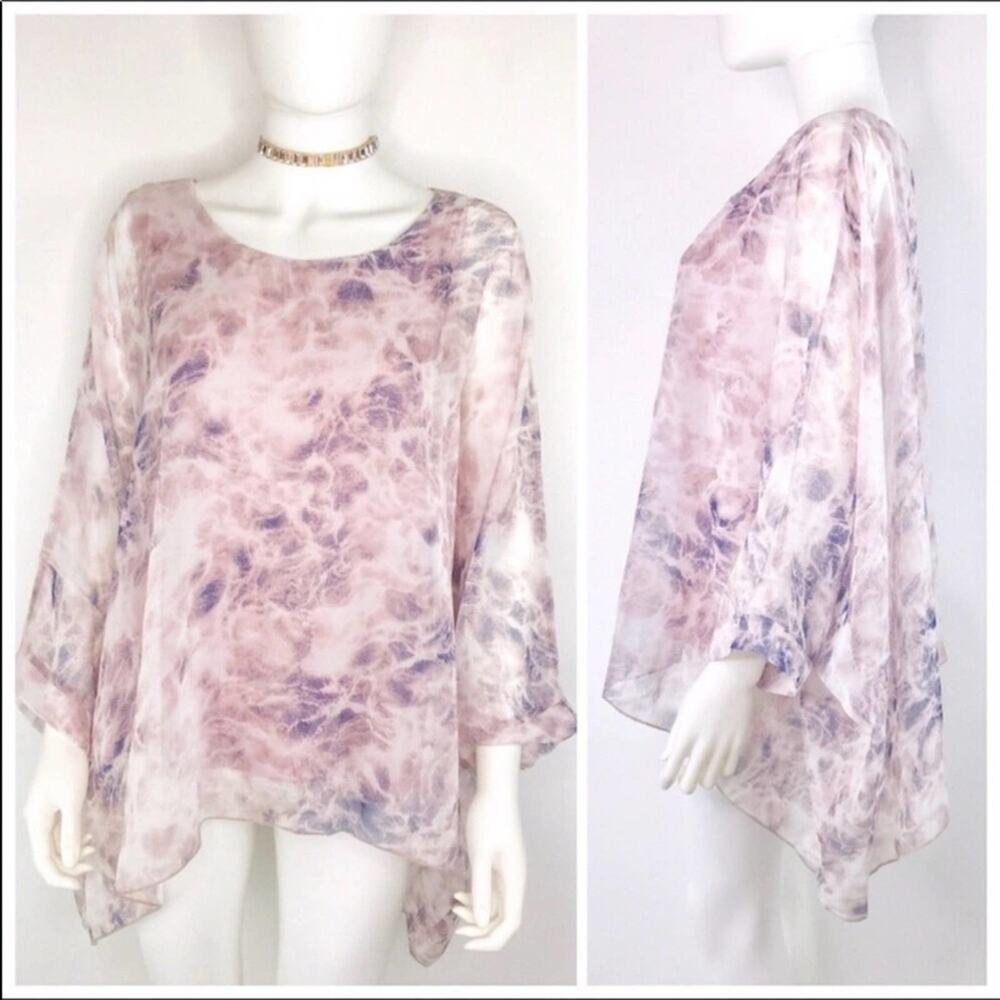 Carre Noir NWT 2 Piece Boho Blouse & Tank Pastel Pink Purple Fairy Tunic M